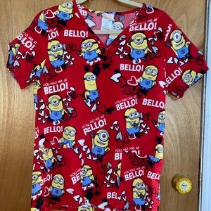 Despicable Me Red Minions Scrub top Size Small